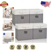 Elegant 4-Pack 11x11 Collapsible Fabric Storage Cubes with Labels - Grey & White
