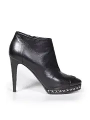 Black Leather Chain Detail Ankle Boots