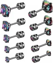 [Hopply] 5 Pairs Titanium Screw Back Cubic Zirconia Studs for Women Men