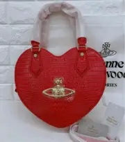 Vivienne Westwood Red Heart Shaped Shoulder Bag Golden Orb Motif Croco New F/JP