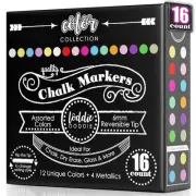 Erasable Liquid Chalk Markers - Pack of 16 Dust-Free, 6mm Reversible Bullet &...