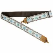 Gretsch G Brand Retro Jacquard Banjo Strap with Leather Ends, Blue/Brown