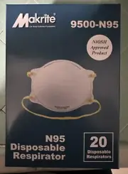 Makrite 9500-N95 NIOSH CDC Medical N95 Face Mask Respirator, PACK OF 20 SEALED