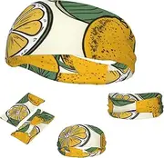 FJWSLCH Lemon Fruit Pattern Headbands for Women Men Non Slip Workout Sweatbands Adjustable Sports Hair Bands Elastic Head Bands Moisture Wicking Hairband for Running, Cycling, Yoga, Spa