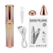 2 IN 1 Electric Eyebrow Trimmer USB Rechargeable Body Facial Hair Removal Lipstick Shape Mini Epilator for Women Colorful Starry Sky gold