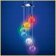 Solar LED Multicolor Crackled Glass Light Bulb Wind Chime Mobile Garden Decor