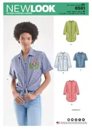 New Look Pattern Uncut 6561 Womens 8-20 Button Down Collared Shirt Drop Hem