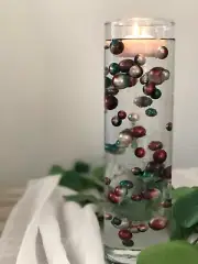 Floating Green Red Vase Filler Pearls, Centerpiece Table Scatters No Hole