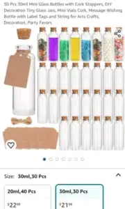 30 Pcs 30ml Mini Glass Bottles with Cork Stoppers, DIY Decoration