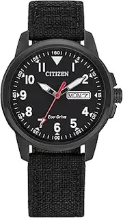 [CITIZEN] Men's Eco-Drive Weekender Garrison Field Watch in IP Stainless Steel with Nylon Strap, Black Dial (Model: BM8186-15E), Black Ion-Plated/Black Strap, Watch