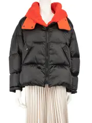 Black Shearling Trim Puffer Down Jacket