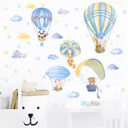 Cartoon Animal Wall Decals Colorful Hot Air Balloon Wall Decals Cute Animal Wall Stickers