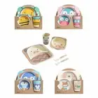5x Bambus Kindergeschirr Set Essen Teller Sch¨¹ssel Tasse L?ffel Gabel Set O1N1