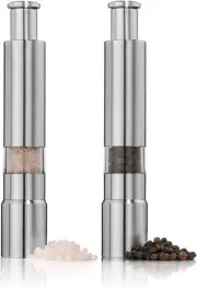 Salt and Pepper Grinder Set of 2,Stainless Steel Push Button Grinder Modern