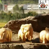 在飛比找Yahoo!奇摩拍賣優惠-【善一居】小葉黃楊木雕文玩手把件非洲三寶犀牛河馬大象雕刻擺件