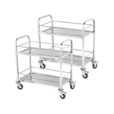 2x 2-Tier Stainless Steel Drink Wine Food Utility Cart Small