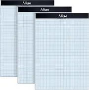 Alitte Graph Paper Pad, Pack of 3, White Letter Size - 2x2 Quad Grid Paper, With Blue Lines - Easy-Tear Perforations, 11x8.5 Cardboard Backing - Graph Notepads for School, Office -50 Sheets per Pad