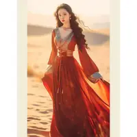 在飛比找ETMall東森購物網優惠-民族風異域風長裙沙漠旅游拍照好看的紅色連衣裙子女夏季波西米亞