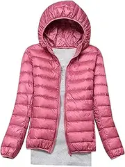 [Generic] Lightweight Puffer Jacket Women Plus Size Padded Down Coats Zip Up Warm Winter Jacket Outerwear with Hooded (Color : Watermelon Red, Size : 3X-Large)