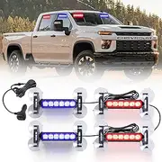 Tiannor 4X 6.1 inch Emergency Strobe Police Lights Red/Blue 24 LED Waterproof Hazard Warning Flashing Safety Dash Front/Rear/Side Windshield Lights for First response vehicle Trucks Car