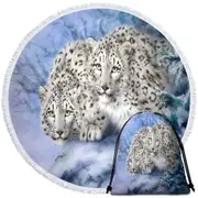 Young Explorers Snow Forest White Leopards Round Beach Towel