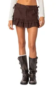 EDIKTED Dev Ruffle Miniskirt in Brown at Nordstrom, Size X-Large