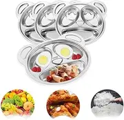 WOYAODONG 4Pcs Stainless Steel Divided Plates, 304 Stainless Steel Cute Panda Shape Divided Plates for Picky Eaters, Lunch, Camping