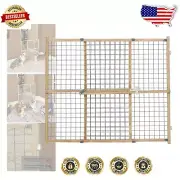 Natural Wood & Light Gray Mesh Pet Gate – Durable, Adjustable, Easy Install