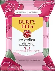 Burt’s Bees 3 in 1 Micellar Facial Cleanser and Makeup Remover Towelettes with Rose Water, Made with Upcycled Cotton, 30 Wipes