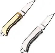 2PCS Mini Package Opener Knife, EDC Tiny 1.1in Keychain, Ultralight 0.22oz Portable Tool (Brass & Stainless Steel Handle)