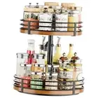 Lazy Susan Turntable Organizer Adjustable - 2 Tier Wood Rotating Spice Rack