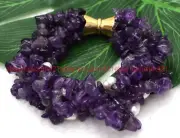 4 Rows Natural Purple Amethyst Chip Gravel Irregular Beads Gems Bracelet 7.5"