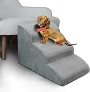 MEJYJEM 3 Steps High Density Foam Dog Stairs Ramps,Non-Slip Pet Steps for Older Dogs,Pet with Joint Pain, Sofa Bed Ladder for Cats