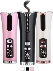 Cordless Automatic Hair Curler Portable Hair Styler for Travel USB Rechargeable Wireless Curling Iron for Curling Waves LCD Display Ceramic Curling Iron Black