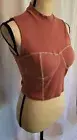 New OGL Built-In Bra Brami Turtleneck Crop Top Sz L Large Mauve Pink Sexy Cool