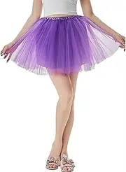 [Generic] Women's Tutu Skirt 3-Layer Short Ballet Skirt with Elastic Waist for Costume, Dance, Party, or Holiday Purple