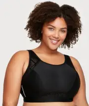 Glamorise No-Sweat Mesh Wire-Free Sports Bra - Black (Size 12DD)
