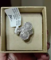 Round & Baguette Cubic Zirconia Sterling Silver size 10 ring 3.20 ctw
