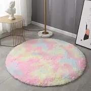 Rainbow Tie Dyed Plush Round Rug Non-slip Floor Soft Carpet Home Decor