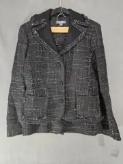 Ann Taylor Tweed Virgin Wool Blazer Jacket Black Pocket Darting 10 Skirt 8 Set