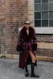 Bec Faux Leather Trench Coat With Faux Fur - Cherry Red