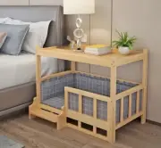 2-Layer Pet Kennel w/ Cupboard, Bedside Storage, Grey Bedding, Dog/Cat house