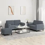 3 Piece Sofa Set, Dark Grey Velvet Upholstered Couch with Pillows – Modern Comfortable Furniture for Living Room, Includes Two 2-Seater Sofas