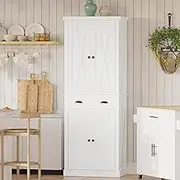 IRONCK Kitchen Pantry Storage Cabinet 72.6" H x 24" W, with Barn Doors, Drawer, 4 Adjustable Shelves, Freestanding Cupboard for Dining Room Living Room, Laundry, White
