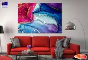 Blue Pink & Gold Streaks Abstract Wall Canvas Home Decor Australian Made Quality