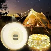 Camping String Lights 32.8Ft，2 in 1 Outdoor Warm Light Camping Lights，USB Rechargeable Outdoor Lights，Waterproof Portable Emergency Lantern, Portable Camping String Lights for Outdoor, Tent, Hiking
