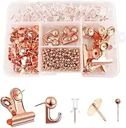 460 Pcs Push Pins Set, 5 Style Rose Gold Push Pin Hooks Push Pin Clips Thumb Tacks Set for Cork Board Office Stocking Stuffers (Rose Gold)