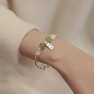 925純銀招財納福手鏈輕奢天然綠草莓晶閨蜜手環白水晶圓珠手飾品