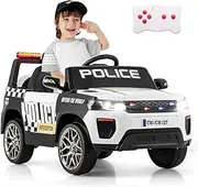 HONEY JOY Kids Ride on Police Car, 12V Electric Battery Powered Cop Car w/Remote Control, Wireless Connection, Music, Horn, Siren & LED Flashing Lights, Vehicle Ride on Toy, White
