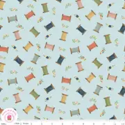 Riley Blake SEW MUCH FUN 12452S Sky Aqua Blue Thread Spools Quilt Fabric